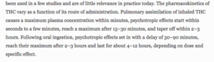 Time of onset and duration of action of cannabinoids