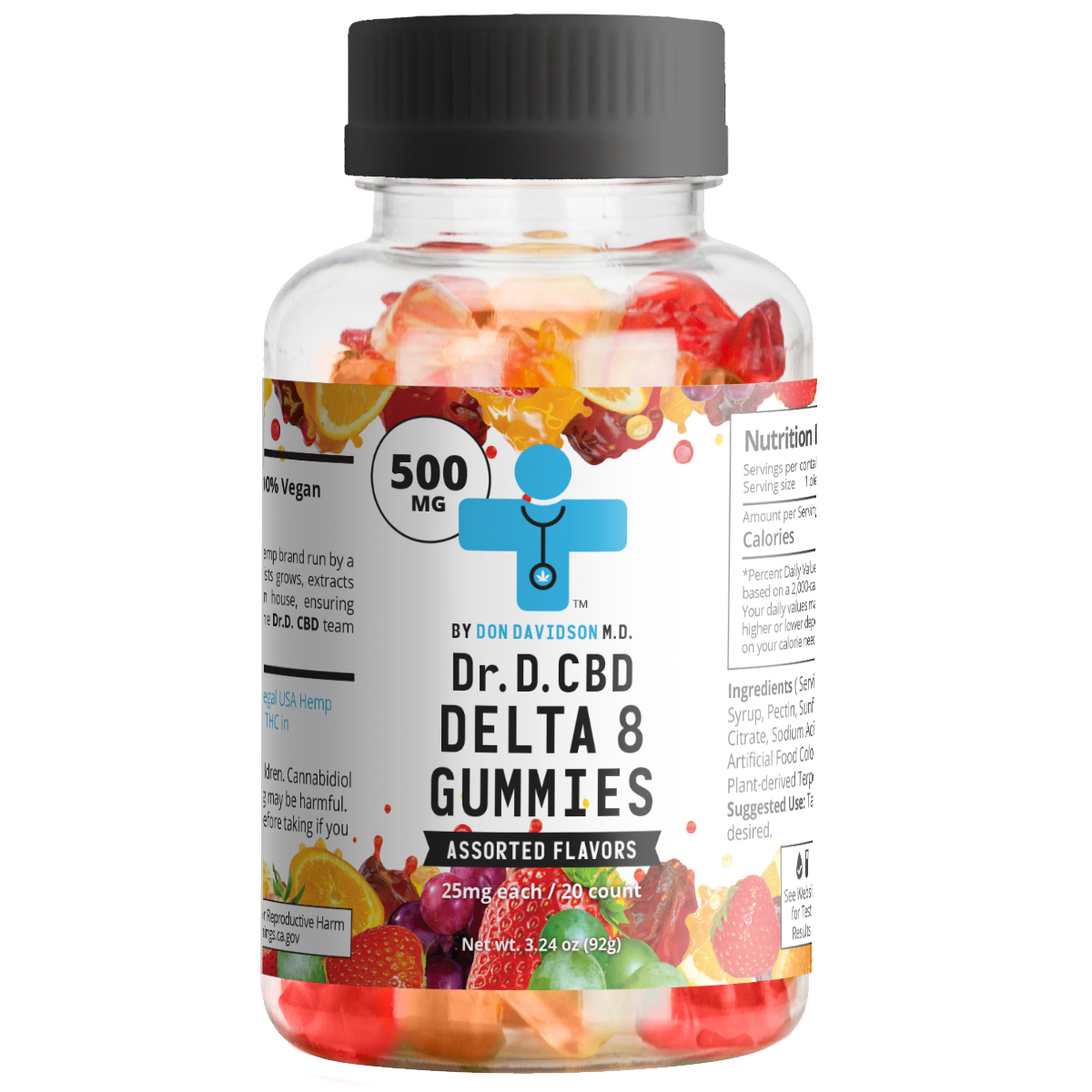 Dr. D Delta 8 Gummies - 500mg - 20 ct - Blue Razz Flavor.